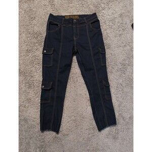 V.I.P Jeans Juniors Womens 15 Cargo Skinny Jeans Pants Stretch Blue VIP Raw Hem